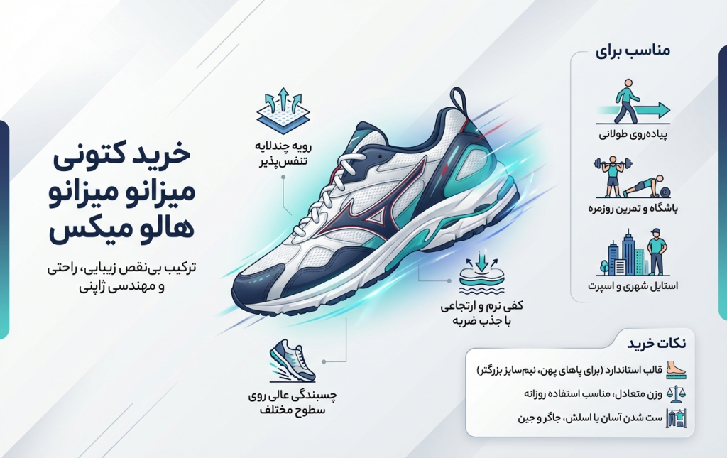 اینفوگرافیک کتونی میزانو هالو میکس